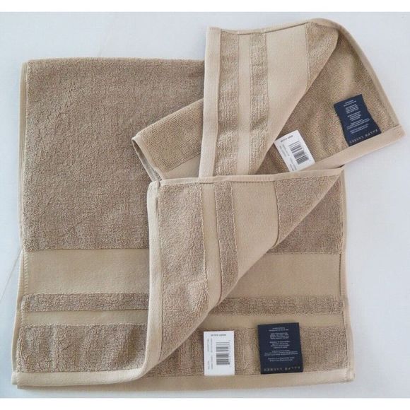Ralph Lauren Wilton Desert Tan 100% Cotton Hand Towel & Wash Towel Set - Picture 4 of 6